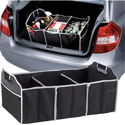 Car Trunk Folding Storage Organizer With 3 Compartments, Large Capacity Car Storage Boxes, Portable Waterproof Bags For Cargo Trunks, Universal SUV, Truck, Van