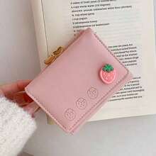 New Cute Fruit Printed Folding Wallet, European And Korean Style PU Cartoon Coin Purse Women - Hồng - Xem 7