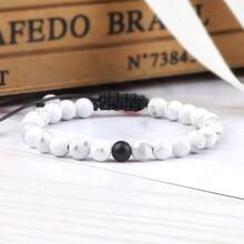 1条时尚黑白串珠手链，采用黑色哑光和白色绿松石双色编织，简约百搭情侣手链 - 彩色 - 查看 9
