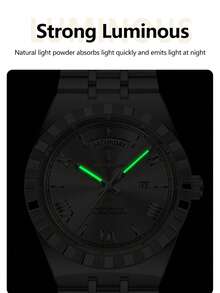 POEDAGAR 1pc Classic Business Men's Sunday Date Stainless Steel Quartz Watch, Casual Waterproof Luminous Men's Wristwatch, Fashionable Luxury Men's Wristwatch, Suitable For Office, Men's Holiday Gift - Multicolor - View 10