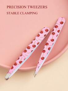 2pcs Fruit Print Tweezers, Cute & Practical Eyebrow & Makeup Tools, High Quality Stainless Steel Eyebrow Tweezers For Plucking, Picking, False Lashes & Nail Decoration, Eye & Nail Care Tools, Perfect Christmas Gift,Cheap,Stocking Stuffers,Makeup,Makeup Tools,Cheap Stuff,Gifts,Gifts For Women,Christmas Gifts - Pink - View 3