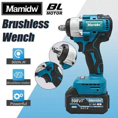 Llave de impacto inalámbrica Mamidw de 900N.M, destornillador eléctrico, herramientas eléctricas de alta torsión para reparación de automóviles, juego de brocas de destornillador eléctrico (solo herramientas) para batería Makita de 18V