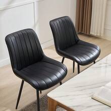 Juego de 2 sillas de Comedor de Piel sintética Negra para Cocina, Comedor, cómoda Silla Moderna de Mediados de Siglo con Patas de Metal, Silla Lateral tapizada para Sala de Estar - Negro - Ver 9