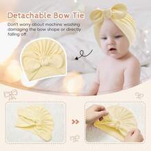3/5 新生儿帽子：蝴蝶结头巾、打结设计的新生儿贝雷帽，以及可爱、柔软、有弹性的婴儿头巾。适合 0-2 岁的男婴和女婴（有白色、米色和粉色可选）。
