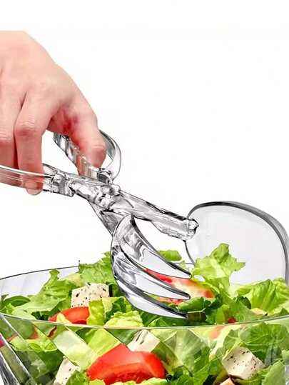 1 Set de Tijeras y Pinzas reutilizables de plástico para ensalada, Pinzas para bistec resistentes al calor extendidas, Pinzas multiusos, Utensilios de hornear adecuados para parrilla, bufé, cena de fiesta, aliño y servir ensaladas