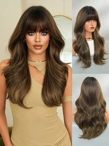 7JHH WIGS Natural Body Wave Brown Blonde Wigs For Women Long Wavy Synthetic Wig With Bangs Natural Looking Soft Fiber Beautiful Fluffy Wigs For Beginners Daily Party Wedding Use 22 Inch - Vàng - Xem 2
