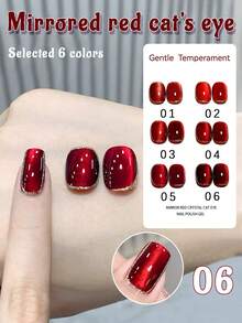 10ml/Bottle Mirror Red Crystal Cat Eye Gel Nail Polish, Winter Bestselling Red Glass Pearl Magnetic Cat Eye Gel Nail Polish, Red Manicure, Suitable For Toenails, Salon Use, Cute French Manicure, UV LED Lamp Manicure - Multicolor - View 3