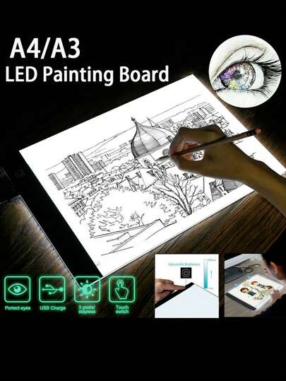 A3/A4 Size Ultra-Thin Art Light Panel With USB Interface Cable And Clip, 3-Level Dimming Light Box, Suitable For Artists, Paintings, Sketches, Animations, Practical Tool Set