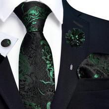 GUSLESON 8cm Paisley Tie Set For Men Necktie Lapel Pin Pocket Square Cufflinks Set For Men,EmeraldGreen - EmeraldGreen - View 3
