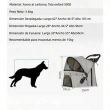 Carreola Para Mascota Perros Gatos Plegable Con Cinturón Gris
