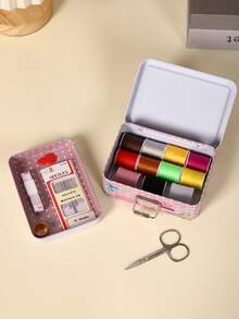 1pc Double-Layer Metal Tin Storage Box With Clasp - Multi-Color, Sewing Tool Organizer For Arts & Crafts, Practical Hanging Hook - Multicolor - View 6