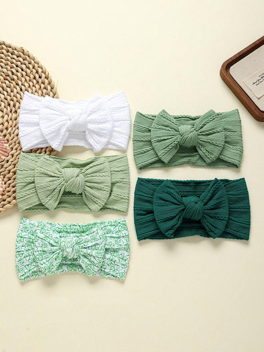 5pcs/Set Multicolor Floral Print Bow Baby Headbands, Super Cute & Fashionable, Wide Design Protects Fontanel, Suitable For Casual, Home, Vacation, Sports, Retro Elegant Cute Style, Lightweight & Breathable For All Seasons, Great For Photos And Gifts, Ideal For Valentine's Day - Multicolor - View 1
