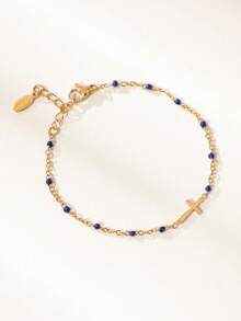 时尚波西米亚风真空镀层不锈钢十字架串珠手链，串珠数量随机 - 米珠手鍊 - 查看 15