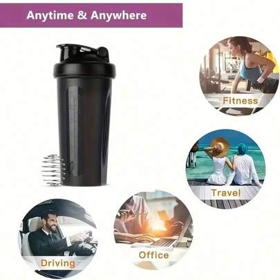 1 stuk waterfles met grote inhoud (met roestvrijstalen shakerbal), geschikt voor melkthee/koffie/frisdranken/thee, ideaal voor buitensporten/fitness/wandelen/reizen, gemakkelijk mee te nemen, shakerbeker met maatverdeling, hittebestendig, vormvast, plastic zomerwaterbeker, unisex voor alle seizoenen.