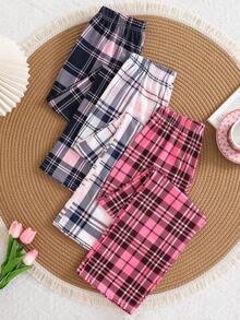 3 Kiểu Quần Bé Gái Kẻ Caro Thường Ngày, Họa Tiết Trái Tim, Quần Ống Rộng Rộng Rãi, Mềm Mại & Thoải Mái, Thích Hợp Cho Mùa Xuân & Mùa Thu, Trẻ Em - Nhiều màu - Xem 3