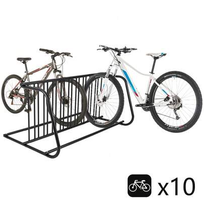 Soporte de bicicletas comercial para 10 bicicletas, soporte de bicicleta de metal de doble cara resistente para bicicletas de carretera, híbridas, de montaña o infantiles, soporte de estacionamiento de bicicletas para garaje, patio, escuela o calle
