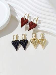 LADYCOCO 1/3对时尚、优雅、可爱的多色心形吊坠耳环套装，适合女性日常佩戴 - 彩色 - 查看 4