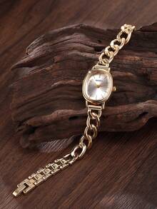 1pc Women's Hollow Design Bracelet Watch, Fashionable Retro Style Suitable For Daily Wear - Gold - View 4
