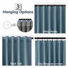 Blue Blackout Curtains 96 Inch Linen Thermal Drapes - Light Blocking Boho Curtains For Bedroom & Living Room - Back Tab/Rod Pocket - 如圖634 - 查看 3