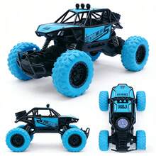 1 pieza de vehículo con control remoto todoterreno con luces intermitentes de colores, neumáticos de vacío, dirección hacia adelante/atrás, apto para interior/exterior, Coche RC a la deriva 1:16 de alta velocidad todoterreno con control remoto 2.4G, modo de derrape, velocidad: 20 km/h, adaptable a diversas condiciones del terreno, equipado con protectores de parachoques y efectos de iluminación LED, neumáticos todoterreno de goma, regalo de Navidad, regalo de Halloween, regalo del Día del Niño, coche de juguete para niños - Azul - Ver 3