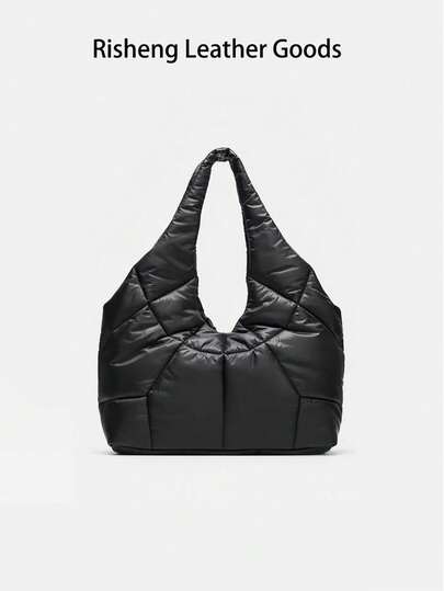 1个黑色休闲女士手提包，大容量绗缝加厚女士单肩手提包，适合运动、休闲、健身、露营、户外、旅行