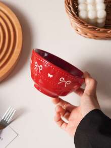 1pc Embossed Polka Dot Bow Ceramic Bowl, Elegant Butterfly Dessert Bowl, Minimalist High-Quality, Suitable For Daily Home Ceramic Bowls, Kitchen Utensils, Party Gathering Plates, Afternoon Tea Dessert Plates, Cake Plates, Gift - Multicolor - View 4