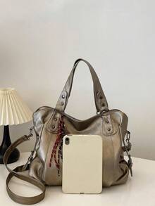 新款大容量休闲手提包 - 香檳色 - 查看 5