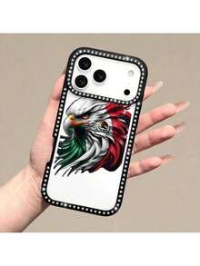 Étui de téléphone avec diamants double face représentant l'aigle mexicain, compatible avec les modèles 17/17 Air/17 Pro/17 Pro Max, 16/16 Plus/16 Pro/16 Pro Max, 15/15 Plus/15 Pro/15 Pro Max, 13/12/11/8/7/XR/XS/XS Max, étui de téléphone avec diamants, double face - Noir - Voir 1