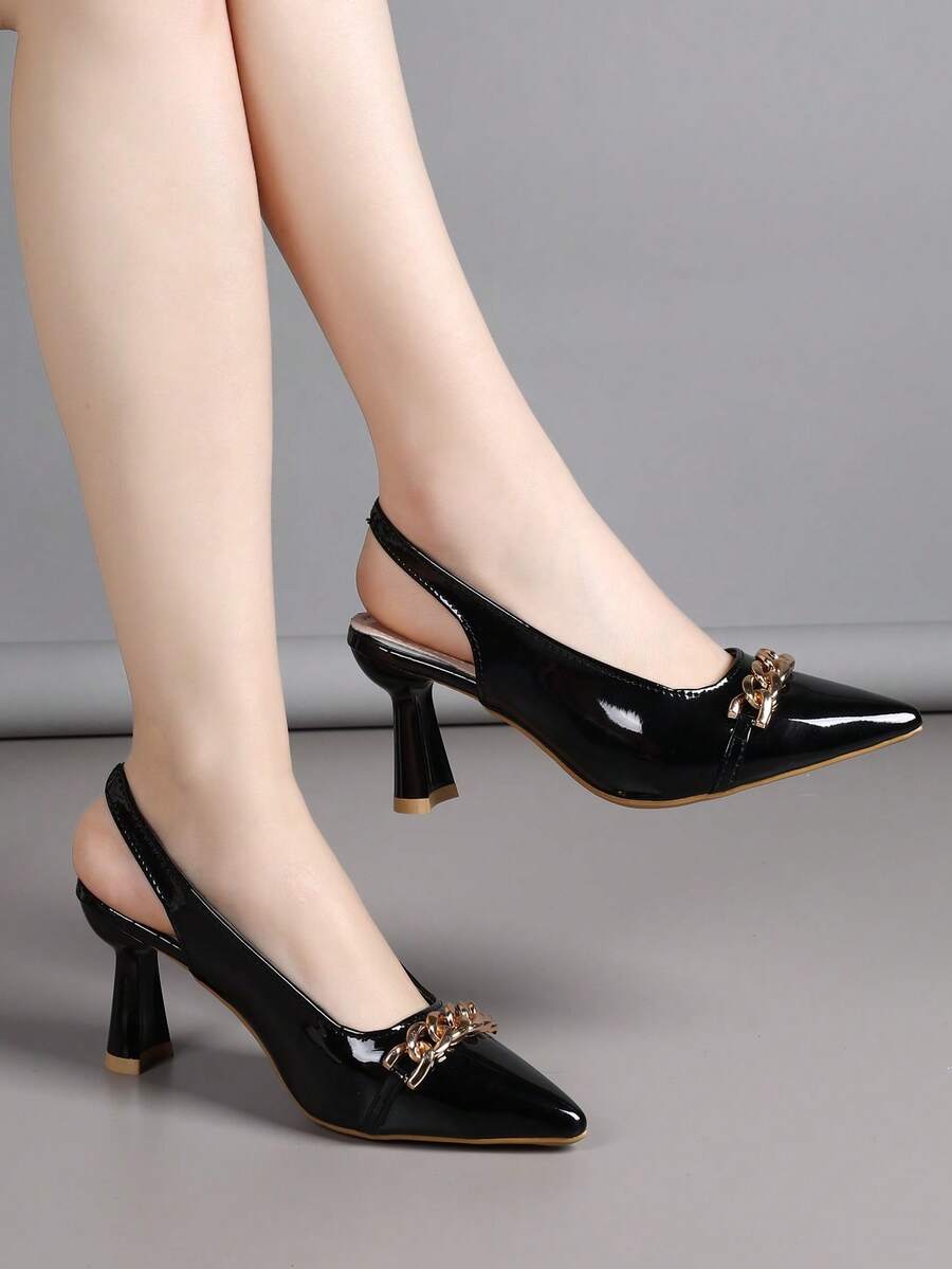 Giày sandal bít mũi sơn mài mới năm 2026, giày cao gót nhọn hở gót gợi cảm dành cho nữ. - màu đen - Xem 1