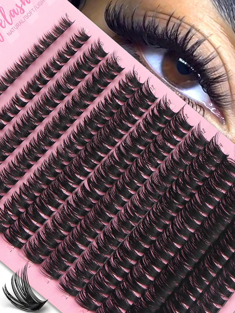 280 Pieces, 60D, 8-16mm Mixed Size, D-Shaped Curl Design, 3D Russian Curled False Eyelashes, Natural, Soft And Fluffy Cluster False Eyelashes, Suitable For Dates, Everyday Wear, Parties, Stage Performances, Travel And Other Occasions. - D - View 1