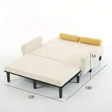 Canapé deux places en velours côtelé ivoire pour le salon, utilisable comme lit de jour et fauteuil inclinable avec espace de rangement. - Beige - Voir 3