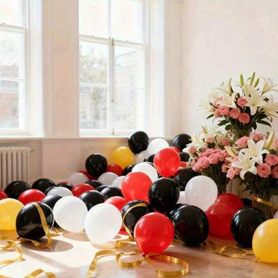22pcs Black, Red, White, Yellow Balloon Set, Suitable For Birthday, Wedding, Valentine's Day, Anniversary, Thanksgiving, Halloween, Christmas, New Year, School Opening Ceremony, Graduation Ceremony, Indoor And Outdoor Decoration