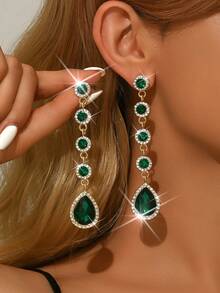 1对白色、绿色、红色、蓝色、黑色水钻装饰耳环，时尚大水滴形水晶吊坠耳环，适合女性、女孩、新娘、伴娘、婚礼派对、舞会、选美比赛等场合佩戴。 - 1512耳環 - 查看 1