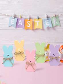 5pcs Easter Bunny Pattern Tiered Tray Decor Burlap Rabbit Desktop Centerpiece Standalone Easter Bunny Desktop Decor, Spring Decoration - Multicolor - View 7