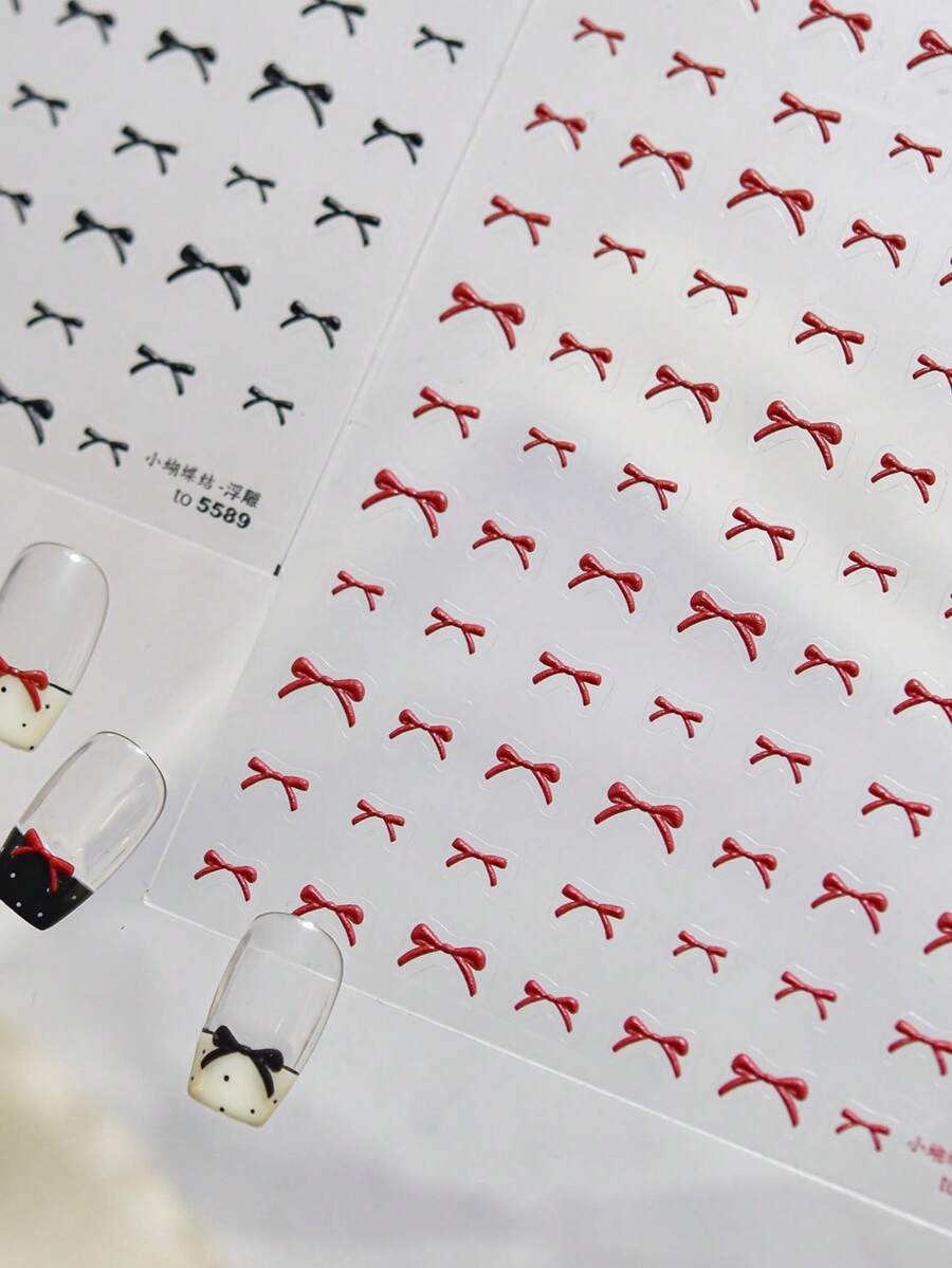 1pc 5D Soft Embossed Nail Sticker, Sweet & Petite Bow Shaped Nail Art Decals, Self-Adhesive Bow Nail Decoration DIY