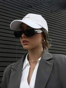 6 piezas/2 piezas/1 pieza Gafas con montura cuadrada de moda, unisex, versátiles gafas con montura cuadrada para playa y verano, gafas de montura ovalada pequeña de color rosa de moda, adecuadas para playa, fiesta, fotografía y uso diario - Negro - Ver 7