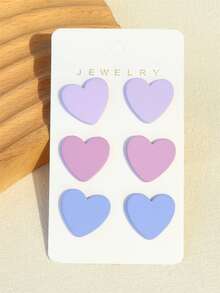 3对亚克力心形耳环，浅紫色、紫色、浅蓝色，浪漫节日氛围，适合情人节 - 彩色 - 查看 8