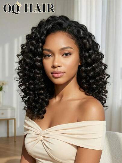 OQ 200% 密度 8-14 英寸蓬松深波浪蕾丝前假发，即插即用，预漂白发结，无需胶水，自然色，预拔发际线，新手友好，100% 真人发假发，无需胶水，无胶亮泽假发，真人发圣诞假发，Y2K 真人发假发，圣诞礼物，发饰，100% 真人发假发，真人发蕾丝假发，日常佩戴，快速发货，女士度假旅行必备