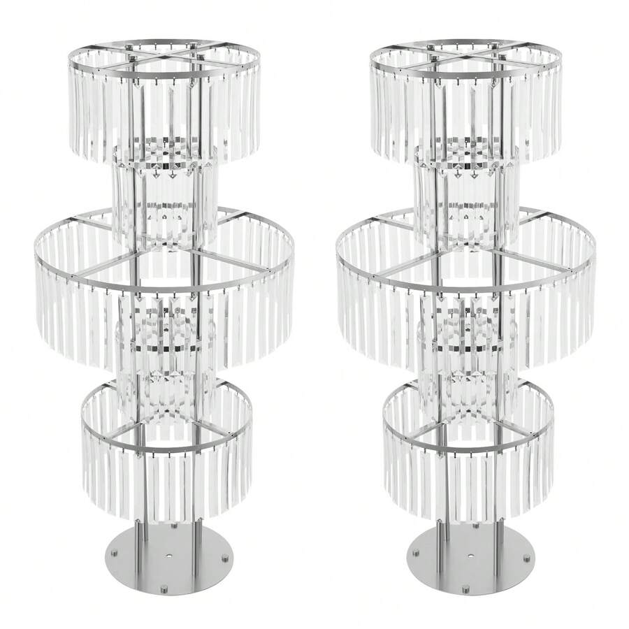 5-Tier Crystal Wedding Flower Stands, 2 Pcs 110 Cm/ 43.3  Inch Gold Vases Centerpieces With 11-Inch Diameter Base, Crystal Vases For Centerpieces, For Wedding Reception Birthday - Silver - View 1