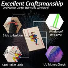 Jet Lighter - Green Flame Ace Design, Metal Playing Card Shape, Ideal For Outdoor Barbecues, Lighting Candles, And Unique Gifts - 彩色 - 查看 2