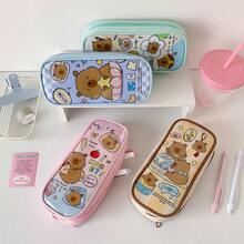 1pc Cute Cartoon Capybara Pencil Case, Large Capacity Student Stationery Bag, Desktop Storage Pouch - Multicolor - View 12