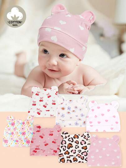 1pc Infant Cartoon Pattern Cotton Double-Ear Beanie Hat, Multiple Stylish & Cute Designs Available, Fashionable, Lightweight, Soft, Practical Gift, Suitable For Baby Boys And Girls Casual Wear