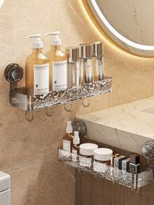 High Suction Cup Bathroom Organizer Rack, Shower Gel Holder, Bathroom Cosmetic Storage Box Wall Mount Shelf - Multicolor - View 8