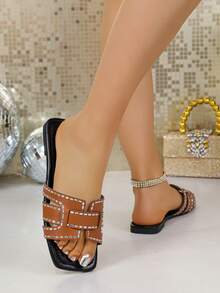 Summer New Fashion Versatile Chic Slip-On Retro Beach Sandals, Comfortable Flat Slippers, H-Shaped Holiday Shoes - Brown - View 4