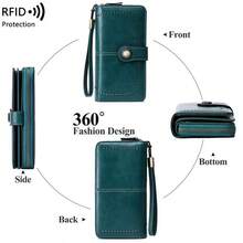 Cartera de embrague de moda 2025, cartera larga plegable vintage minimalista RFID de gran capacidad, cartera de mujer de unicolor con portacartas, cartera con cremallera multifunción con correa de muñeca, regalo para novia, madre, Halloween, Navidad