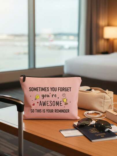 "You're Awesome" Reminder Makeup Bag - Multifunctional Portable Travel Organizer With Exquisite Letter Decoration Zipper | Multiple Colors Available, Beautiful & Practical | Suitable For Daily Use/Travel/Vacation/Business Trips/Commute/Campus Use | Perfect Gift For Friends/Lovers/Partners