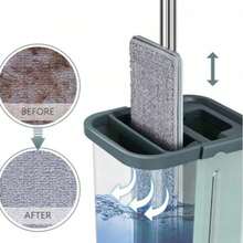 免手洗平板拖把套裝 附刮刮桶自擠水拖把 家用懶人拖地神器可替換拖布 - 白色 - 查看 7