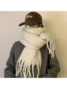 Winter Scarf For Women - Mohair Winter Scarf, Soft Scarves For Women/Men, Soft Chunky Scarfs - trắng - Xem 8