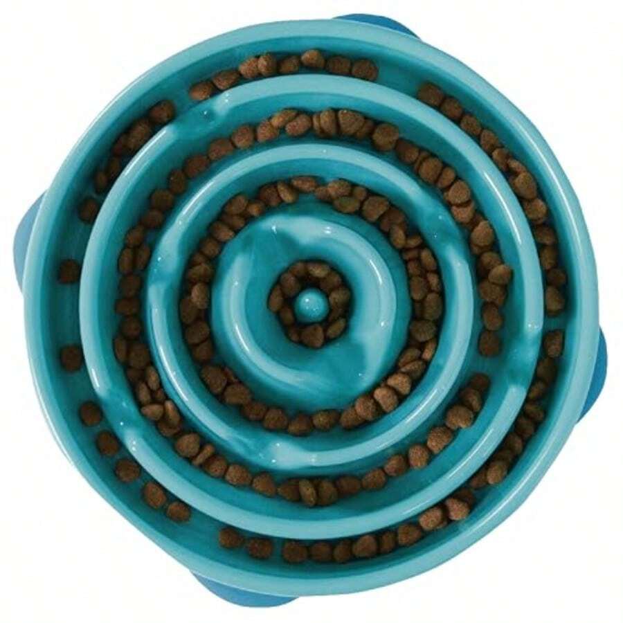Large Slow Feeder Bowl Puzzle Maze For Fast Eaters Medium To Large Dogs Helps Prevent Bloat And Aid Digestion Holds 4 Cups Wet Or Dry  N-Slip Made Without  Blue - Màu xanh lam - Xem 1
