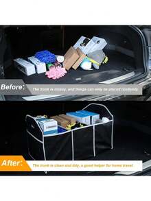 Car Trunk Folding Storage Organizer With 3 Compartments, Large Capacity Car Storage Boxes, Portable Waterproof Bags For Cargo Trunks, Universal SUV, Truck, Van - A - 查看 2